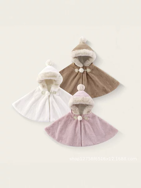 Girls' Shawl Cape Baby Fleece-Lined Cape Outwear Thickeneded Kidsren's Cape Warm Top Plush Outwear