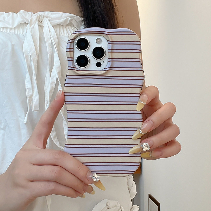 波浪边复古撞色条纹适用iPhone17苹果16ProMax/15/14手机壳新款女|undefined
