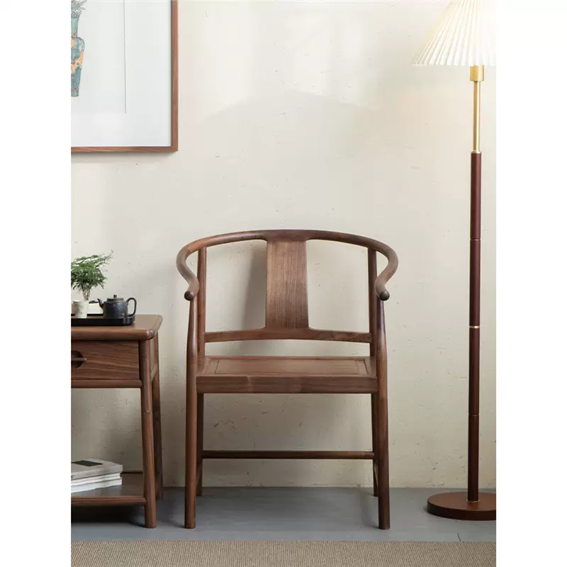 新中式实木圈椅围椅禅意茶室茶椅明式仿古主人椅黑胡桃木太师椅