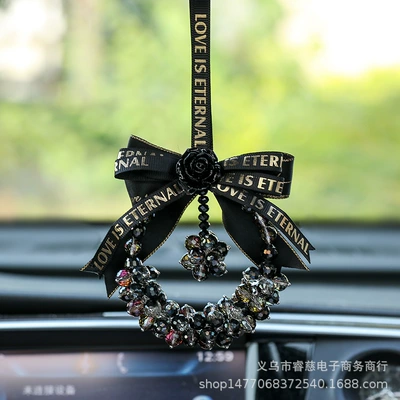 Car pendant girls' car interior ornaments new style car interior accessories Internet celebrity rearview mirror pendant car hanging (Car hanging) - bow-crystal-pendant-black-and-purple