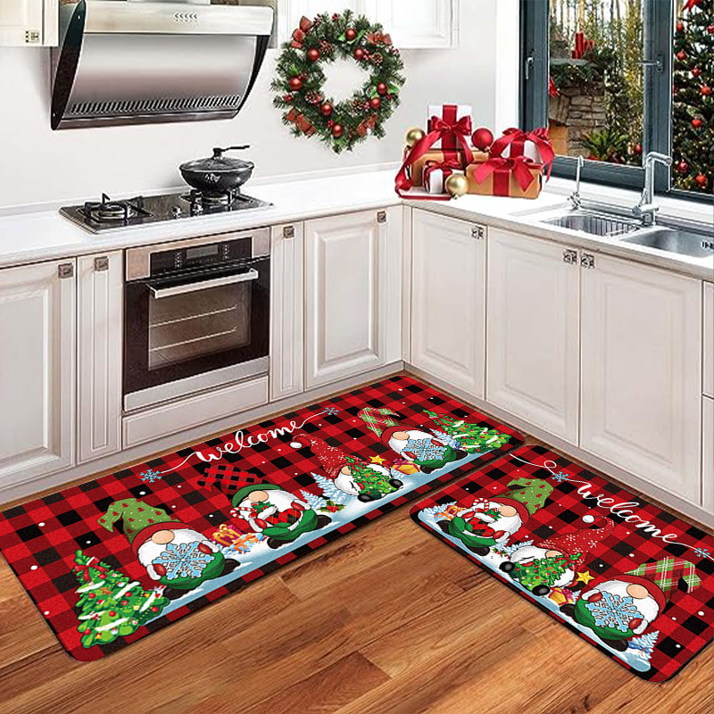 Christmas dwarf kitchen rug cartoon reindeer Santa kitchen mat bathroom restaurant absorbent oil-absorbent foot mat