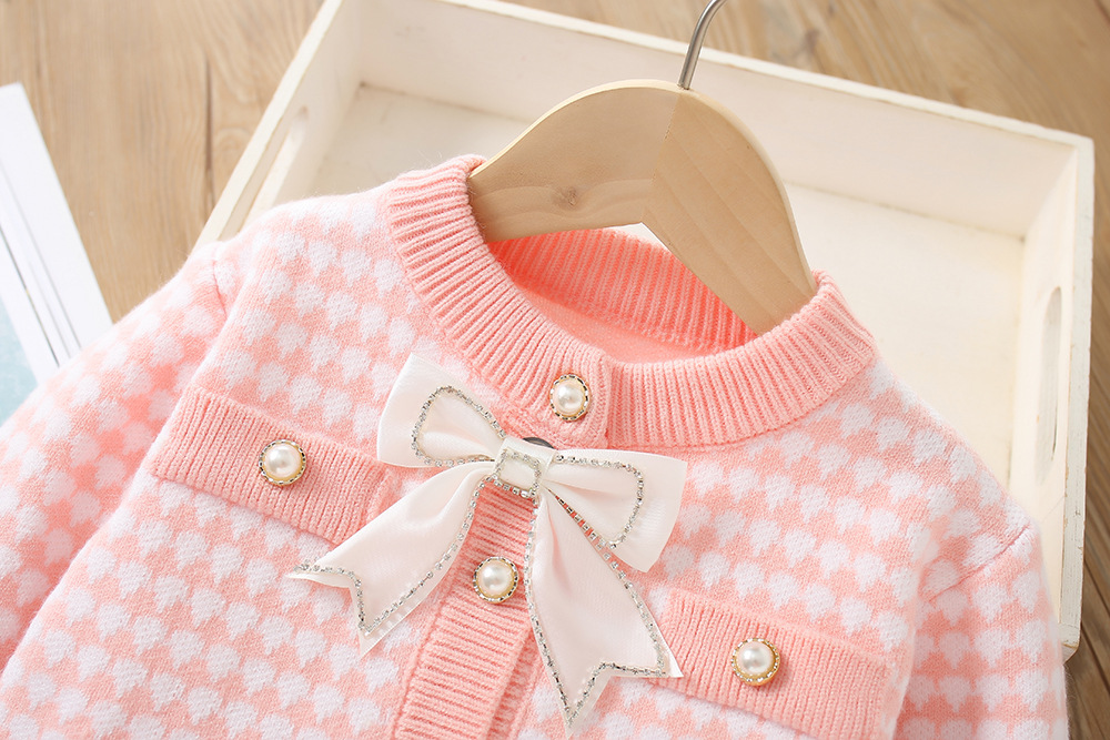 Maglione da ragazza 2023 Autunno / Inverno Nuova edizione coreana occidentale Little Fragrance Baby lavorato a maglia scozzese Top a due pezzi_voghion.com