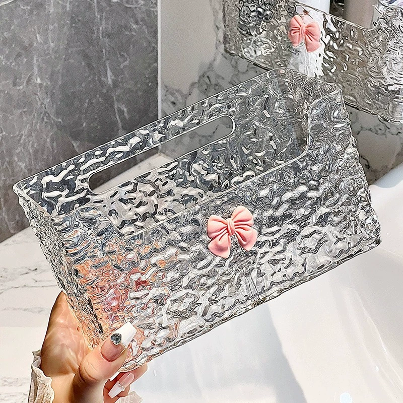 Cosmetic Storage Box Elite, no-drill wall-mount, transparent with optional bow (small/long)