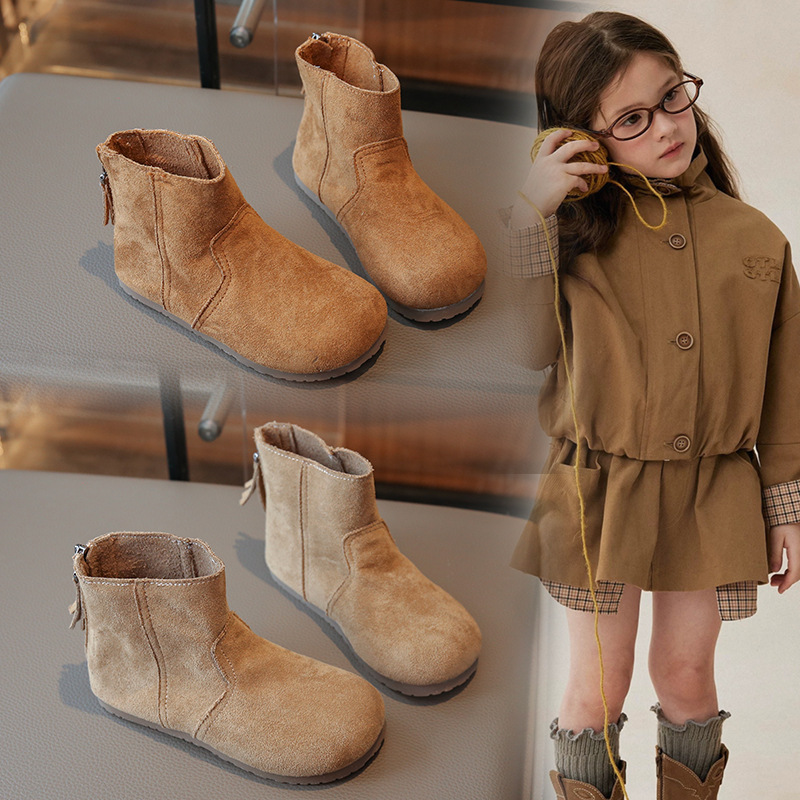 Girls' Boots 2026 Autumn and Winter New Style Kidsren's Boots Retro Little Girl Birkenstock Leather Boots Soft Sole Baby Short Boots