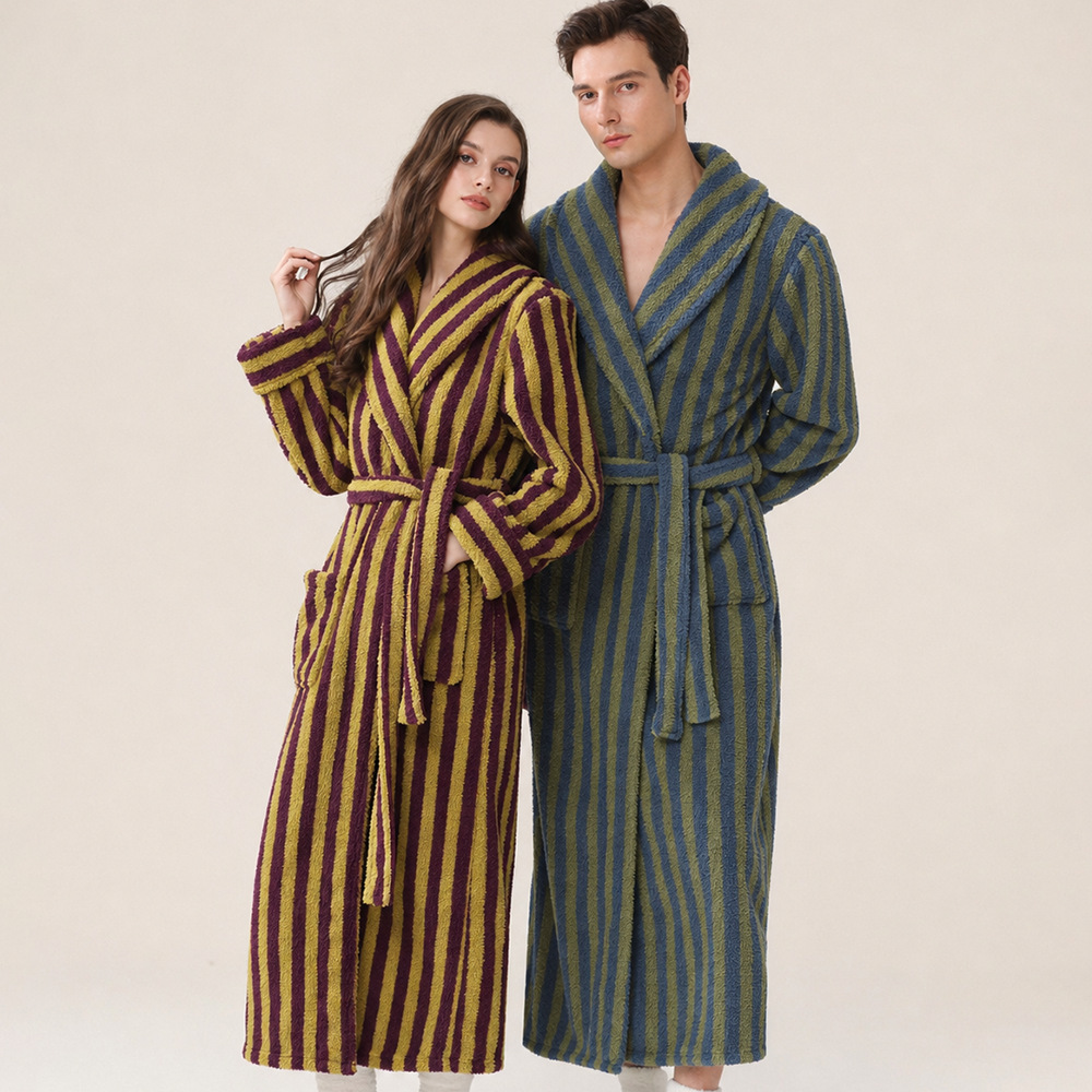 New autumn and winter coral fleece thickened flannel men's and women's robes, long robes, couple's pajamas, extended length bathrobes