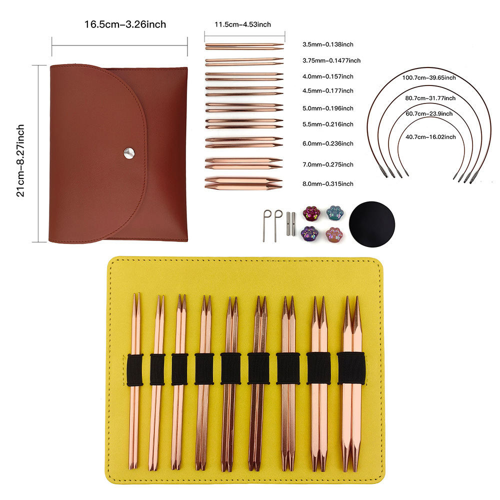 Aguja de suéter cuadrada transfronteriza de alúmina de oro rosa desmontable aguja de anillo 9 pago conjunto 3.5mm-8.0