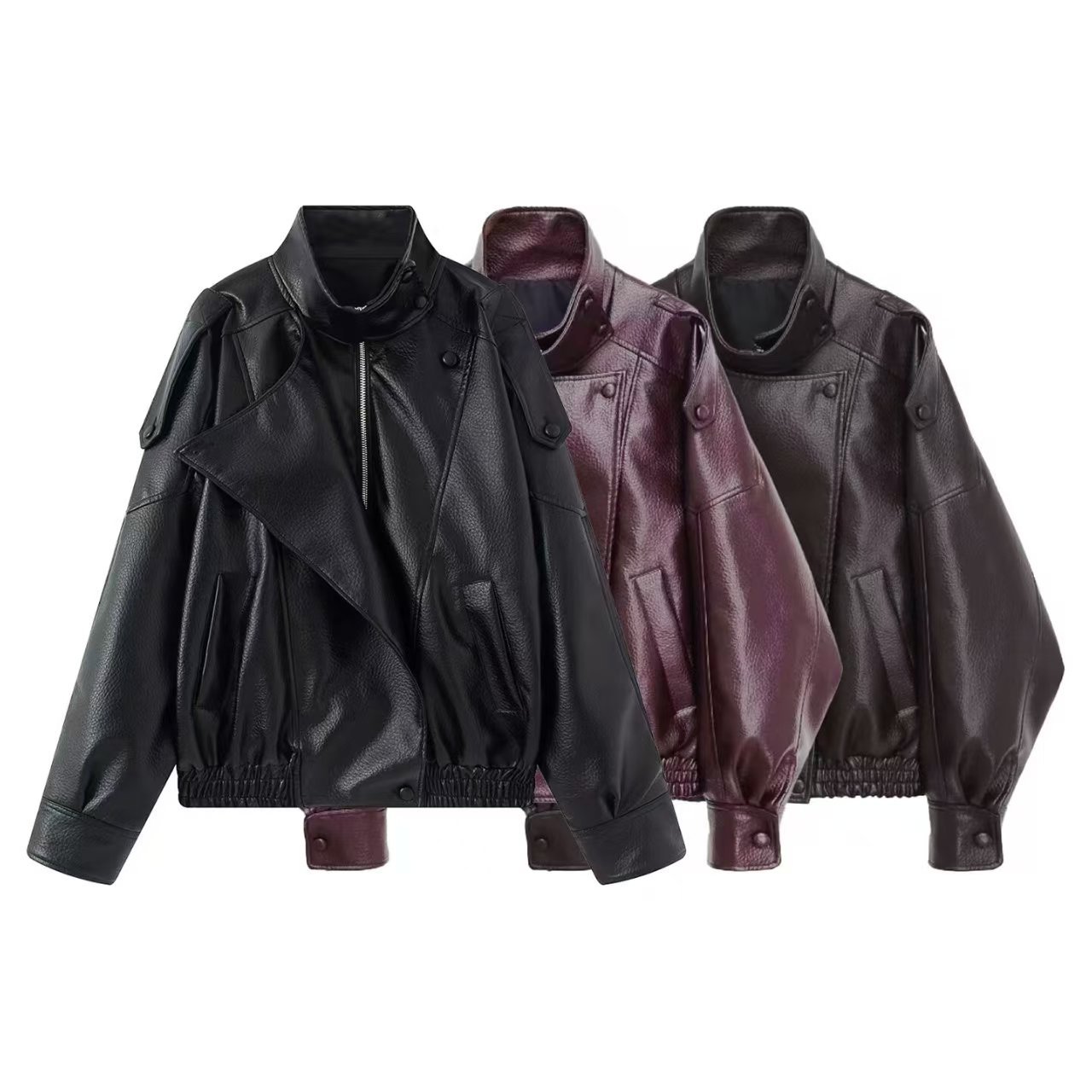 Qadın Retro Dəri Ceket - Motosiklet Üslubu
