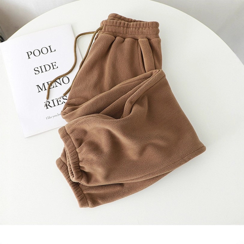 Real Shot of Autumn and Winter Fleece-Lined Thick Warm Soft Fleece Cuffed Sweatpants, Sporty Casual Elastic Waist Women's Pants