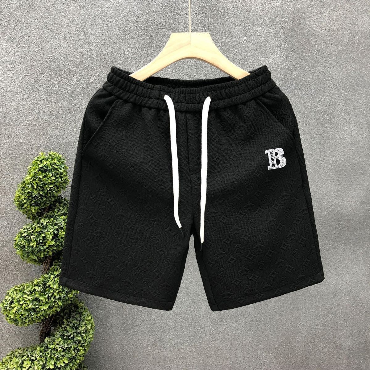 Men's High-End Summer Casual Shorts Trendy Brand Affordable Luxury For Beach Sports And Running Mid Waist Loose Fit Drawstring_viptrois.com