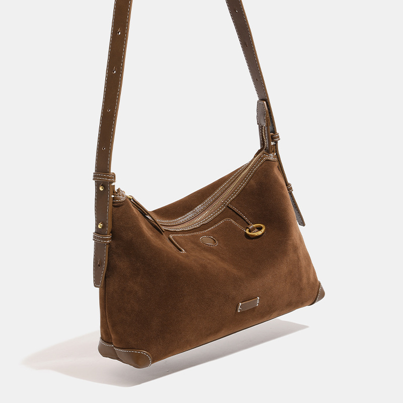 Tracking Series Light-Colored Vegetable Tanned Leather Hobo Bag For Women, Suede Underarm Bag, Commuter Dumpling Bag, Shoulder & Crossbody Versatile Bag