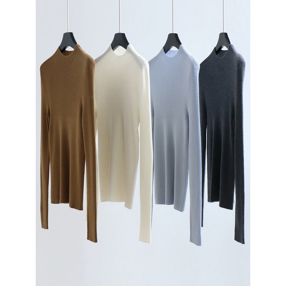 Бесшовный цельный шерстяной трикотаж из тонкого материала Базовая рубашка с полувысоким воротником, Женский однотонный осенне-зимний свитер, Модный облегающий