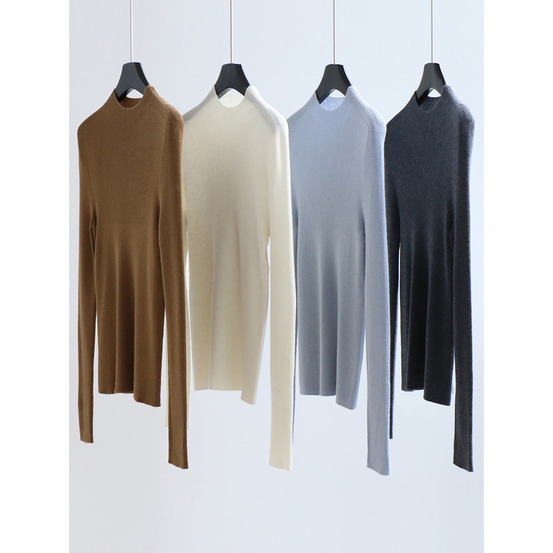 Seamless One-piece Thin Wool Knitwear Half Turtleneck Bottoming Shirt Women's Pure Color Autumn and Winter Knitwear Slim and Fashionable