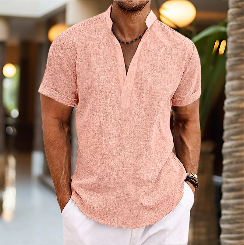 Men's Solid Color Simple Style Standing Collar Short Sleeve Regular Fit Men's Tops display picture 8