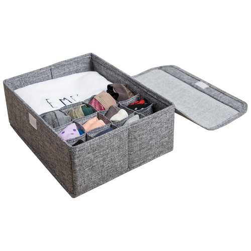 Underwear and socks storage box, fabric with lid, organization box for student dormitory, washable socks and underwear, divided storage box