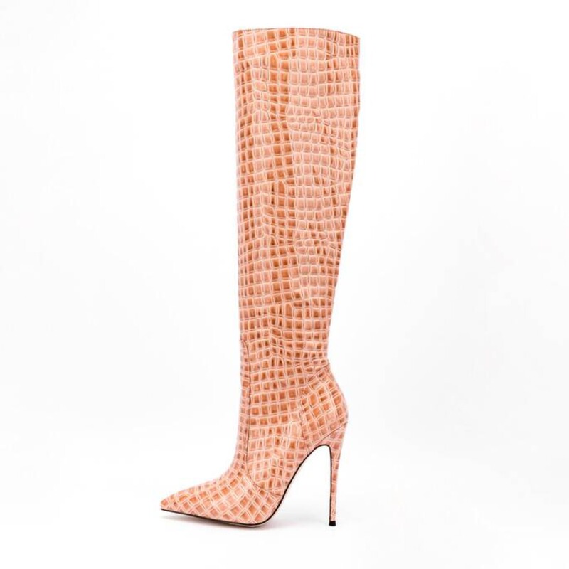 European and American foreign trade crocodile pattern spring and autumn pointed toe stiletto high heel plus size runway fashion women's knee-high boots for AliExpress and Amazon European and American foreign trade crocodile pattern spring and autumn pointed toe stiletto high heel plus size runway fashion women's knee-high boots for AliExpress and Amazon