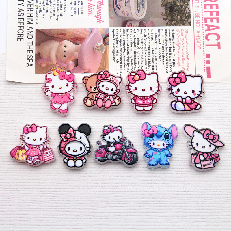 High-transparency Q-version Hello Kitty themed acrylic pendant bag charm, hair clip, ballpoint pen accessory High-transparency Q-version Hello Kitty themed acrylic pendant bag charm, hair clip, ballpoint pen accessory
