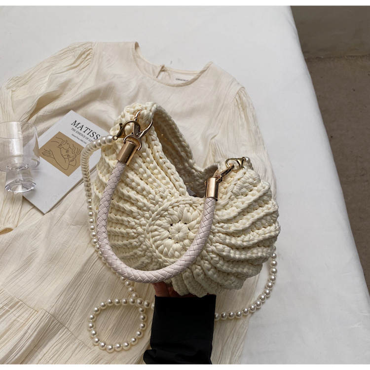 300g Weight Polyacrylonitrile Fiber Lining Material Weave Fashion Element Open Closure Type Single Shoulder Strap Strap Type Crossbody Bag Bags Type Casual, Holiday Occasion Cloth Material Solid Color Pattern All Seasons Season Women's Gender Vacation Style Shell Shape Medium Size Women's Medium Cloth Solid Color Vacation Weave Shell Open Crossbody Bag 36