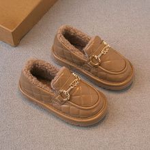 儿童棉鞋2025冬季新款女童加绒公主皮鞋中大童宝宝软底毛毛豆豆鞋