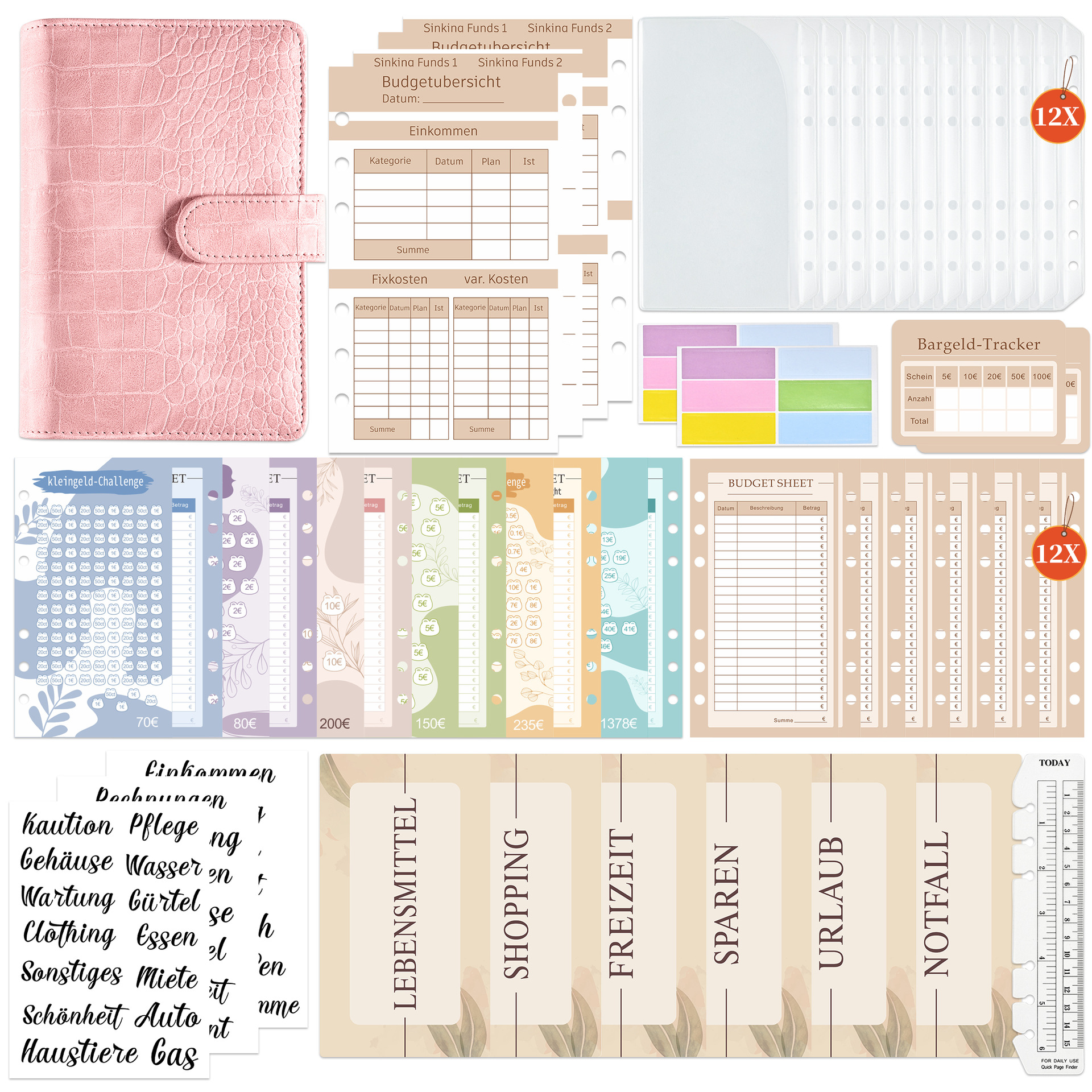 跨境德文A6活页夹鳄鱼纹马卡龙PU皮革笔记本现金预算活页本手账本