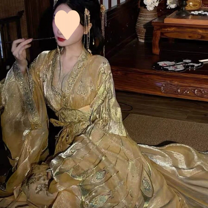 Прямой длинный халат в стиле династий Ханфу Вэй и Цзинь, халат времен Войны за престолонаследие с тяжелой вышивкой, комплект с большими рукавами феи Ханфу.