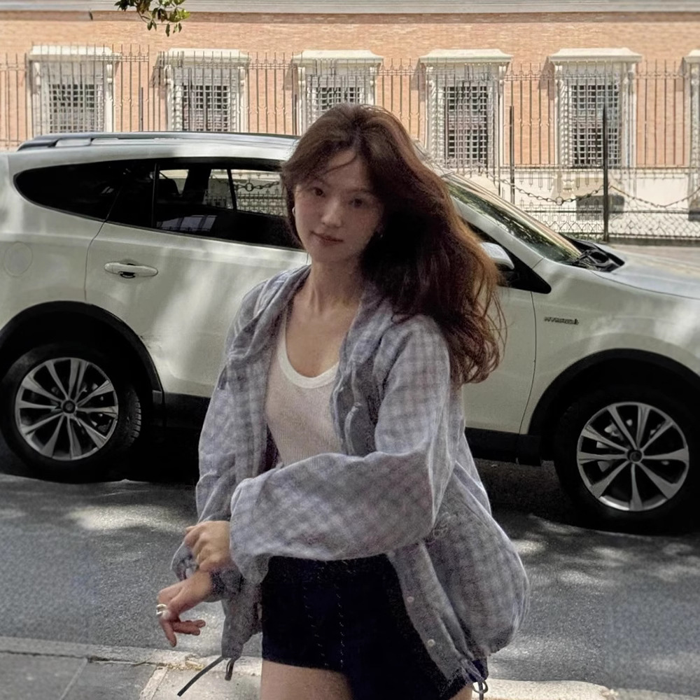 Now H Light Blue Plaid Hooded Thin Shirt Women's 2025 Summer Fresh Loose Casual Sun Protection Top G*D