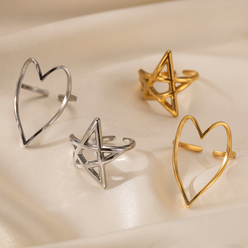 Tiana Europa y América transfronterizos ins aire frío acero inoxidable oro estrellas amor abierto anillo nicho de alta calidad mujer
