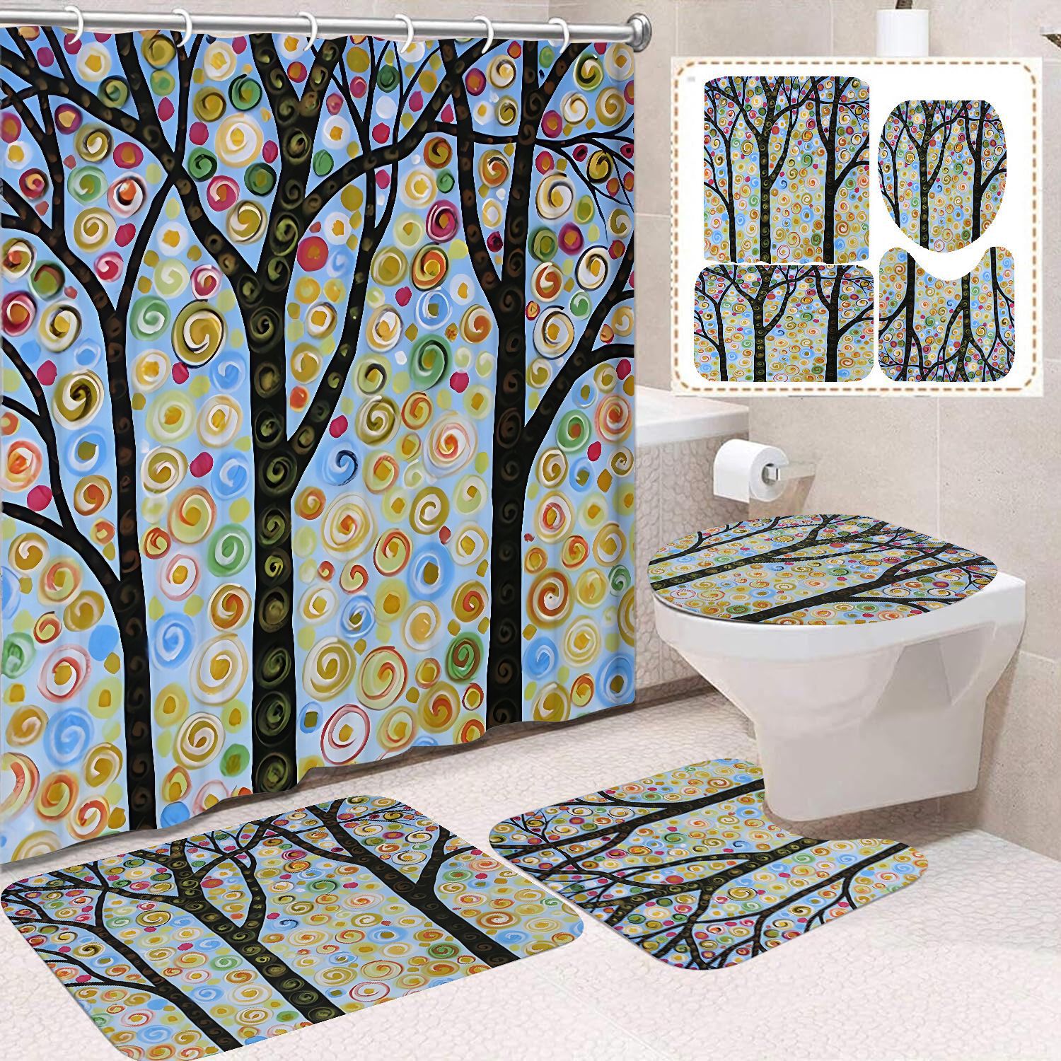 Flor blanca cortina de baño inodoro cortina de partición impermeable de baño cortina de lavado separación seca y húmeda cortina de puerta colgante sin agujeros