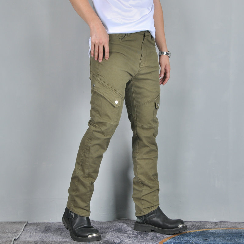 VOLERO motocicleta jeans hombres ejército verde motocicleta resistente a la caída de equitación retro slim fit overoles de silicona equipo de protección