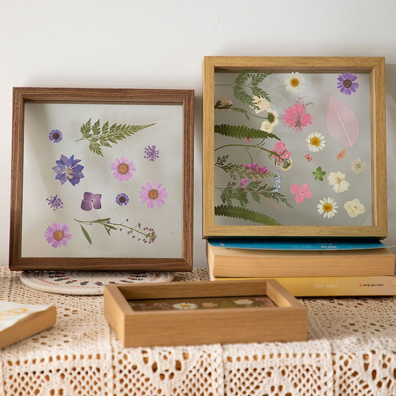 Nordic simple wood double-sided transparent glass DIY table embossed photo frame petals leaves decoration factory wholesale