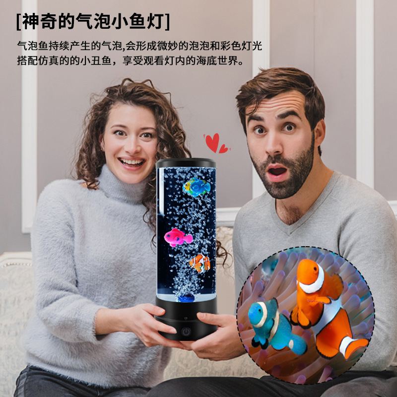跨境亞馬遜水母仿真LED七彩氣泡泡魚燈臥室氛圍燈USB插電小夜燈