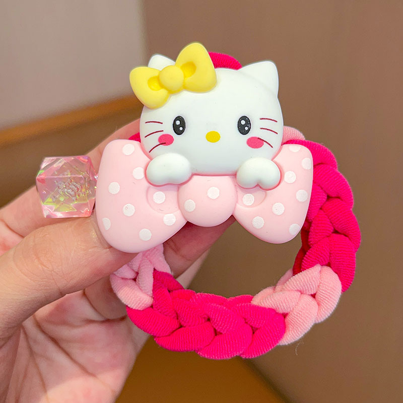 Sanrio colorido tejido de otoño e invierno para niños cuerda de pelo de dibujos animados linda chica banda de goma tocado alto elástico diadema duradera