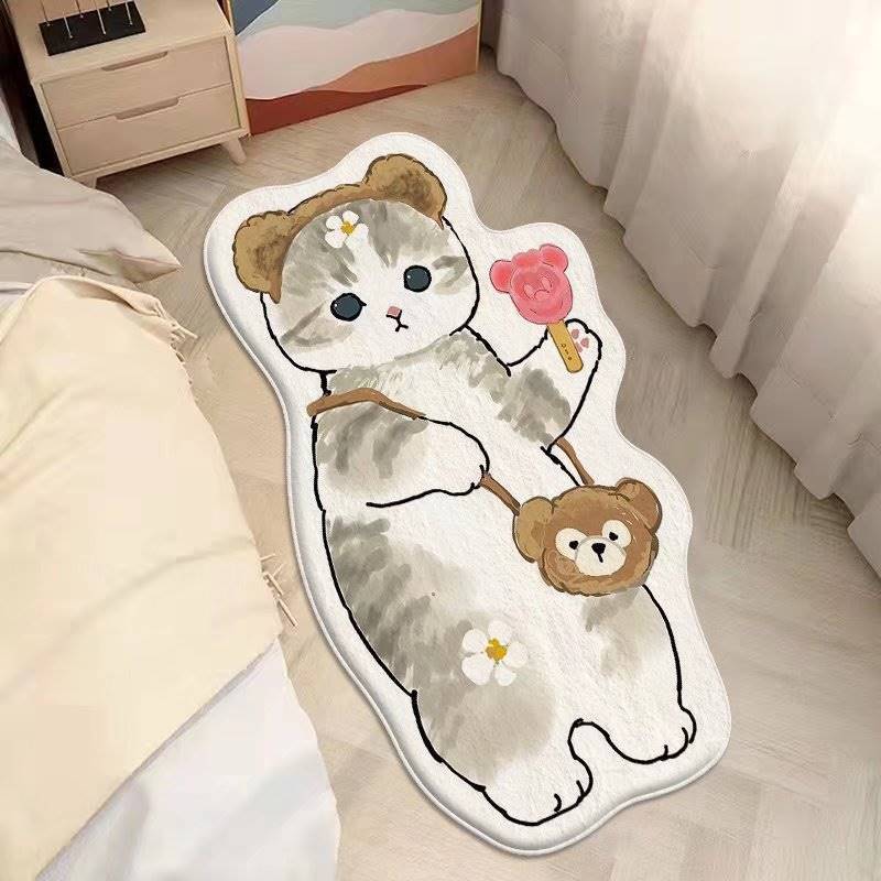 Cartoon feline alfombra de cachemira dormitorio alfombra de cama sofá doméstico mantas de mesa de té resistente al desgaste fácil de cuidar alfombra de ventana flotante