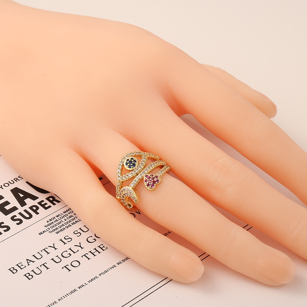 Fashion Lucky Eye Leopard Copper Inlaid Zircon Rings Wholesale display picture 4