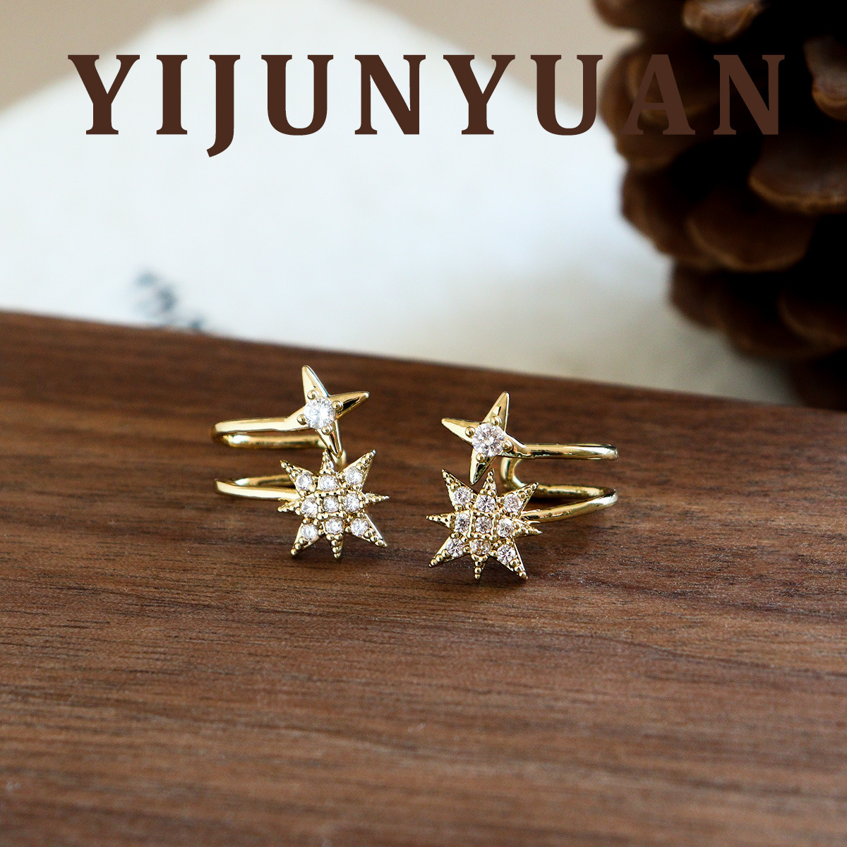 Boucle d'oreille étoile à huit branches zircon pour oreilles non percées_voghion.com