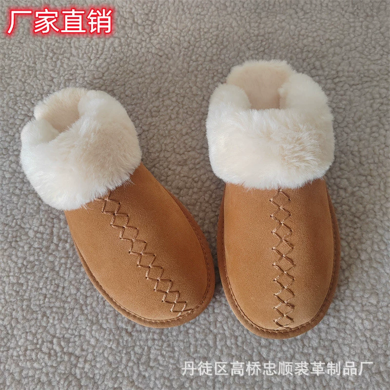 Оптовая Продажа с фабрики 2023 новые кожаные шерстяные тапочки женские осенние и зимние домашние и наружные теплые хлопковые тапочки внешней торговли Baotou
