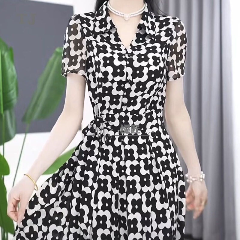 Fashion Ice Lisi dress 2024 New Women's Summer Short-sleeved Slim-fit Waist Elegant Dress Fashion Ice Lisi dress 2024 New Women's Summer Short-sleeved Slim-fit Waist Elegant Dress