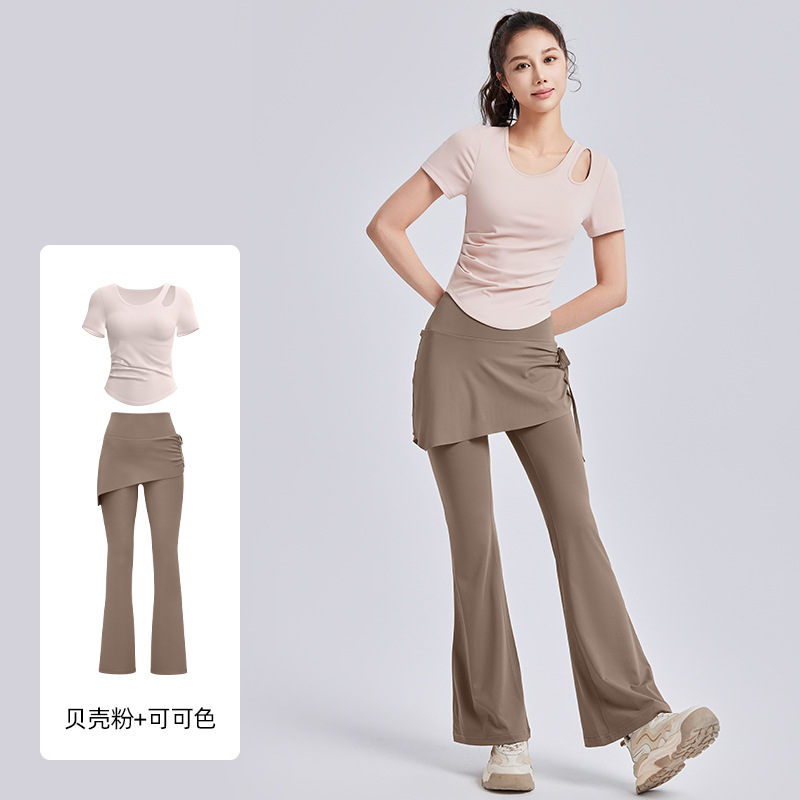 Juyitang Ropa de yoga hueca Camisa deportiva delgada de manga corta para mujer Traje de fitness de Pilates de entrenamiento para correr