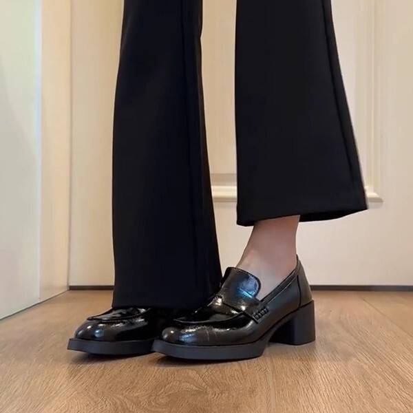 羊皮版~真皮复古粗跟通勤一脚蹬高跟乐福鞋女英伦风小皮鞋jk单鞋|undefined