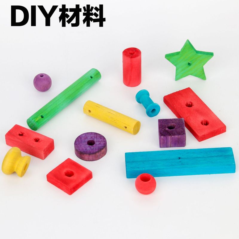 Birdcage parrot toy supplies raw materials color wooden beads wooden sticks five-pointed star Square diy accessories bird supplies