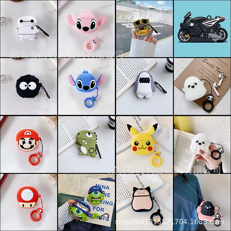 Силиконовый карманный защитный чехол для картинок (Apple AirPods, несколько моделей), милый чехол с карабином