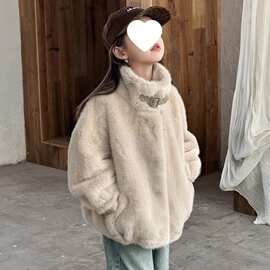 韩版秋冬季新款女童皮草外套仿水貂皮毛一体大衣加厚毛毛衣短潮流