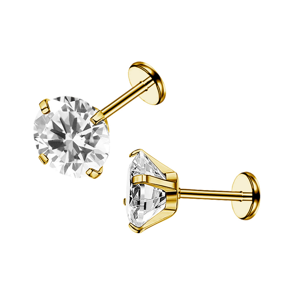 Orecchini piatti a quattro griffe in zircone, europei e americani, per il naso, versatili e alla moda, semplici, per le donne_voghion.com