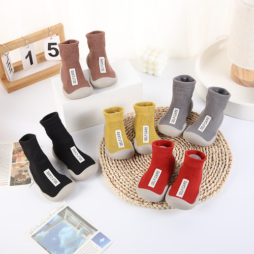 Ins Trend Letter Children's Shoes and Socks Cute Thick Soft Sole Baby Learning to Walk Shoes Infant Non-Slip Mid-Calf Floor Socks