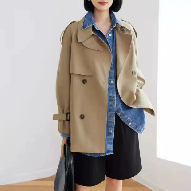 Осеннее trench coat, полуприлегающая демисезонная куртка, короткий пояс на весну, тренд сезона, для подростков, корейский стиль, свободный крой