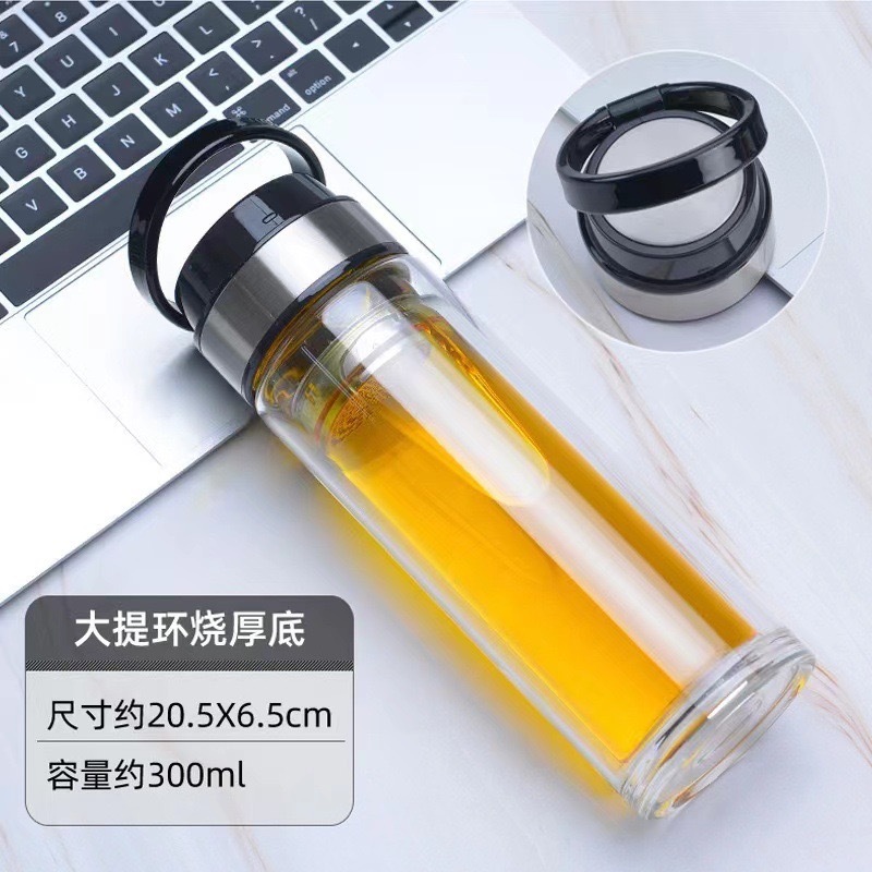 双层耐高温玻璃杯车载水晶杯带盖泡茶杯子可印制logo女士玻璃杯|undefined