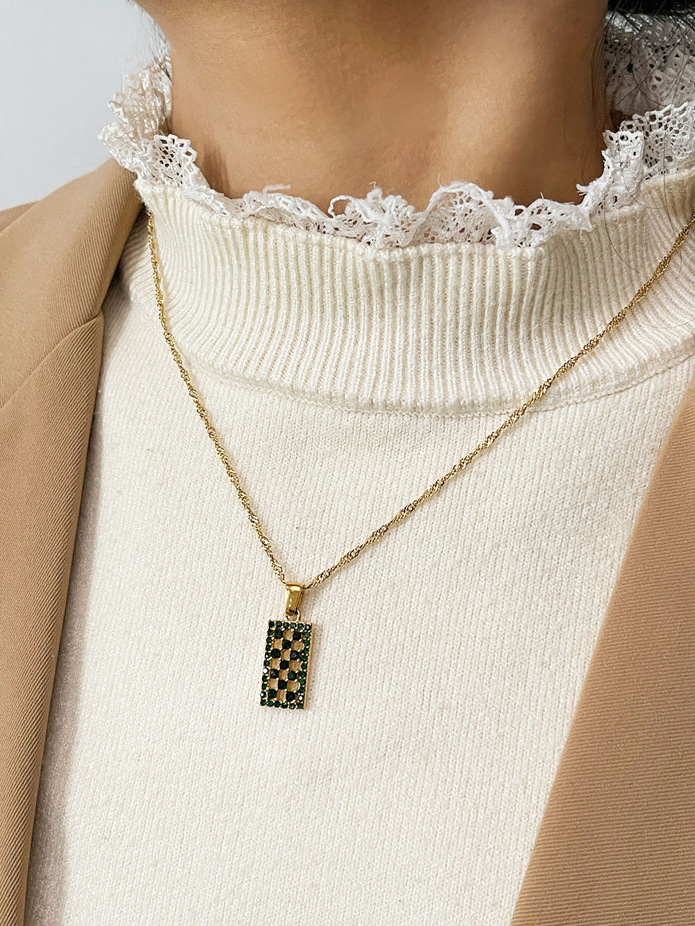 Fashion Square Stainless Steel Plating Inlay Rhinestones Pendant Necklace 1 Piece