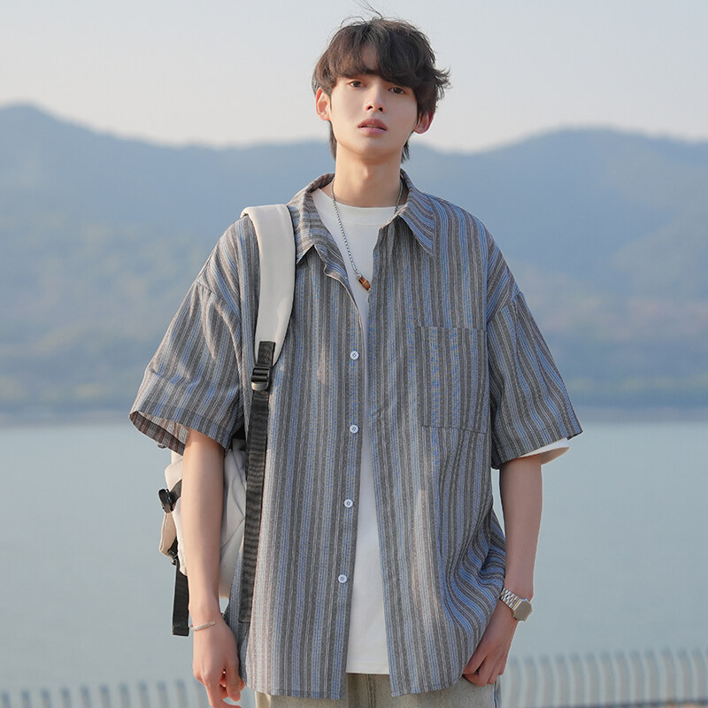 Summer Men's Short-sleeved Shirt Men's Fashion Brand Japanese Style Loose Half-sleeved Shirt Coat plus size Casual Thin Top Clothes