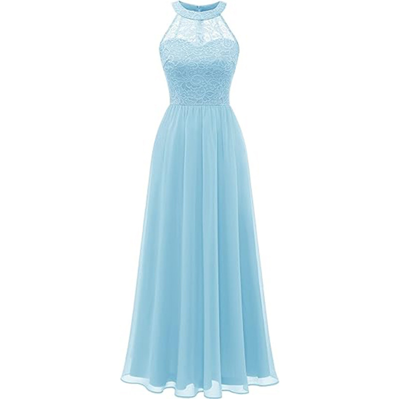 Amazon Foreign Trade New Sleeveless Halter Floral Lace Formal Dress Cocktail Party Long Dress Bridesmaid Dress for Women