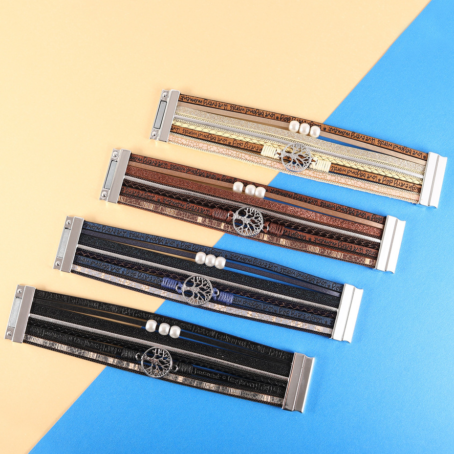 Explosive Life Tree Bracelet Cross-border Amazon Embossed Letters Leather Woven Rope Bracelet European and American Hot Selling High Sense