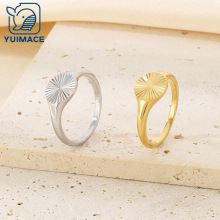 ins拓印条纹太阳花不锈钢戒指百搭时尚钛钢18K金戒指指环饰品批发